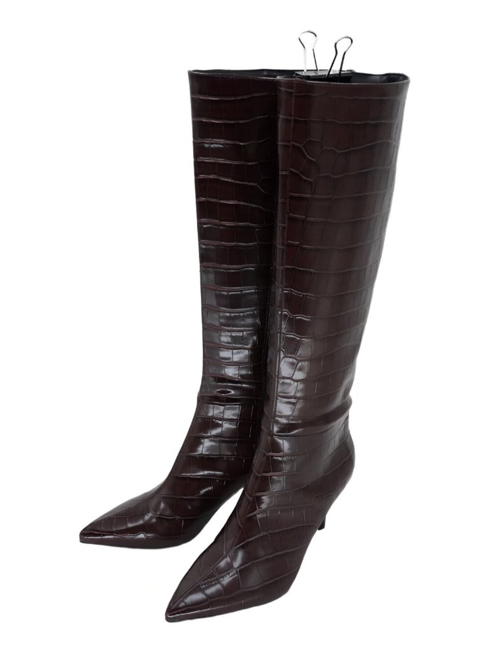 GUESS Wayla Pointed Toe Stiletto Heel Dress Boot Dark Brown Croc 7.5M - Picture 2 of 6